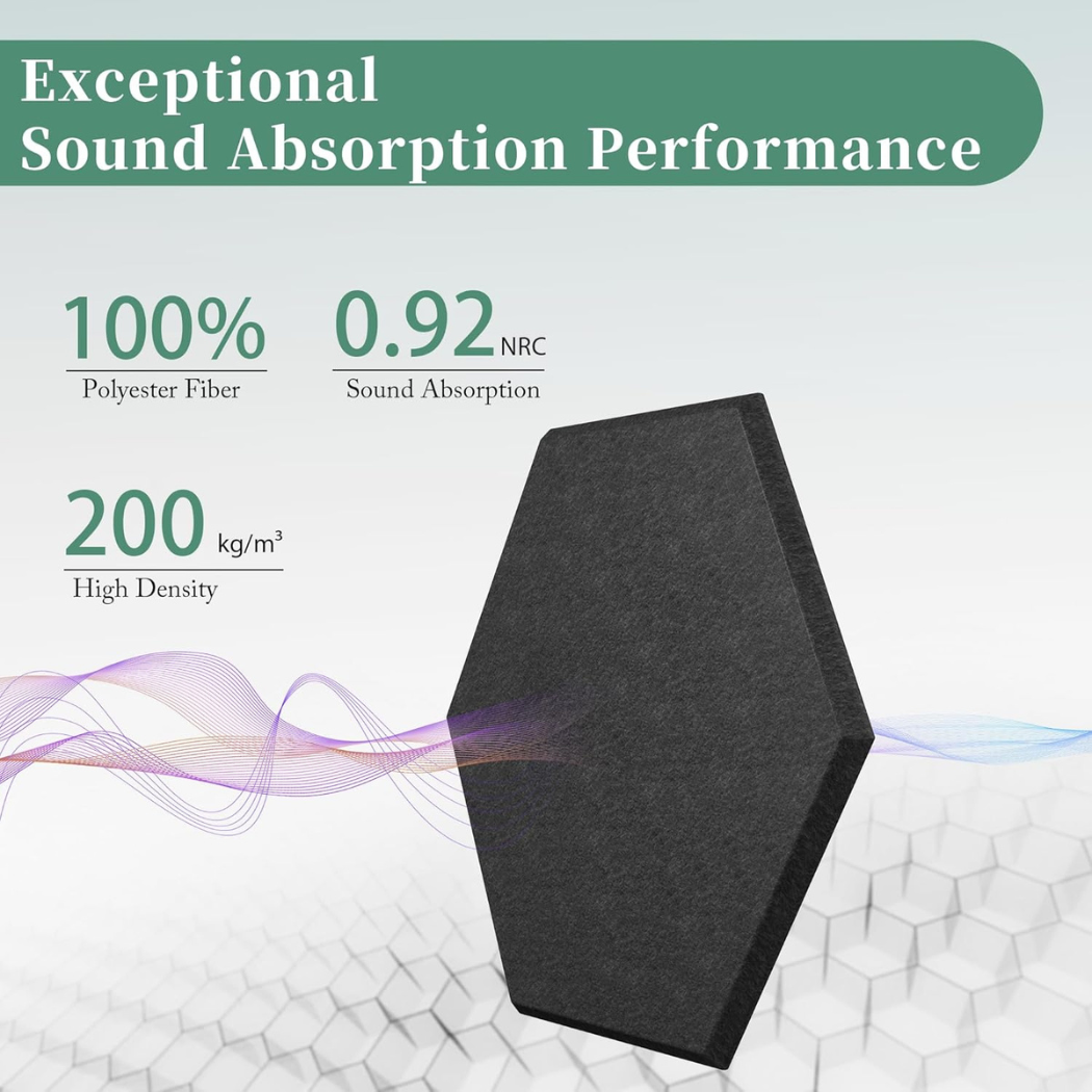 Hexagon Acoustic Wall Panels - 12 Pack