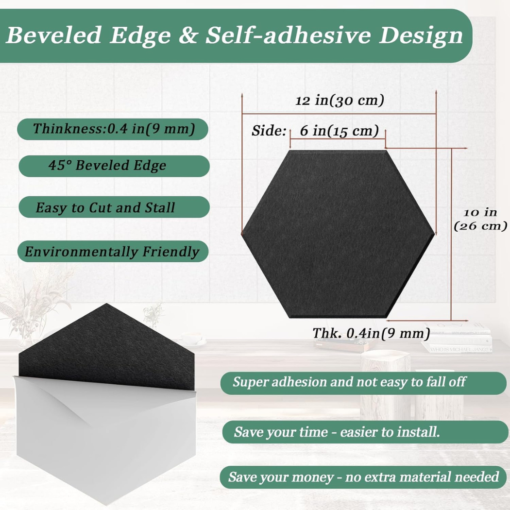 Hexagon Acoustic Wall Panels - 12 Pack