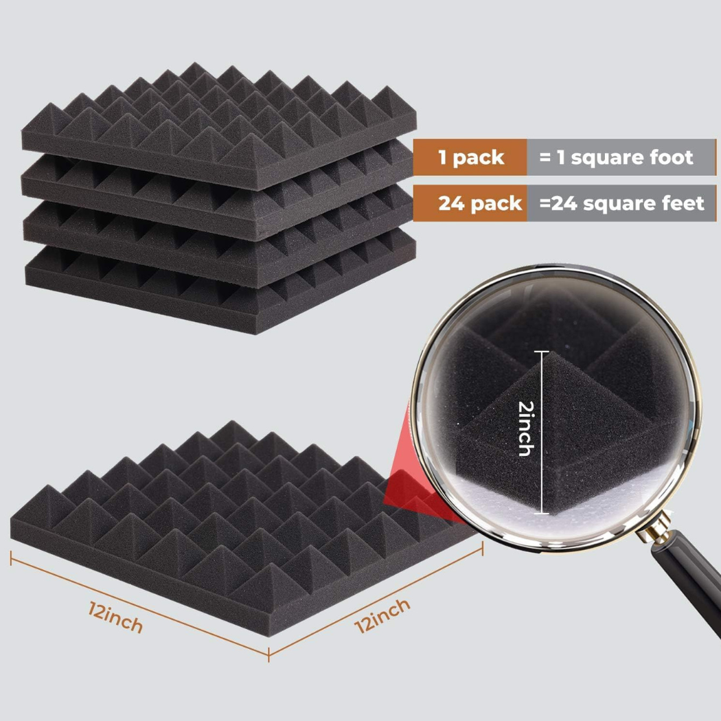 Pyramid Acoustic Foam Panels - 24 Pack
