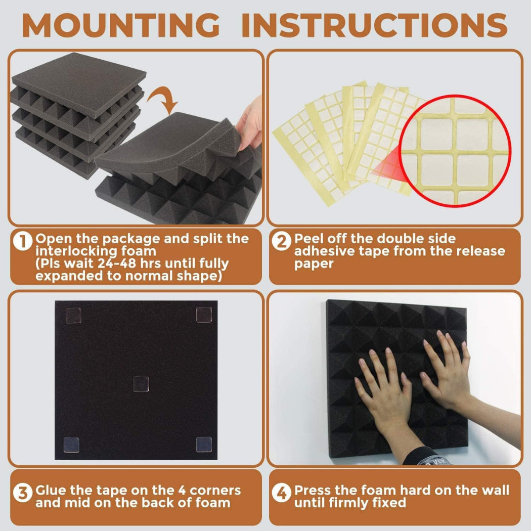 Pyramid Acoustic Foam Panels - 24 Pack